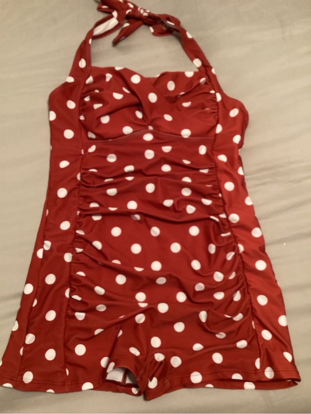Red Polka Dot Retro Halter Romper Swimdress
